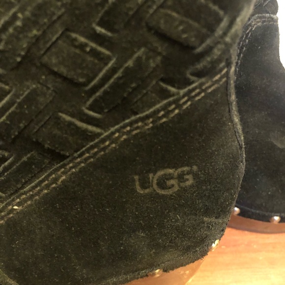 UGG Lynnea Boots Style 3361 Black Suede Leather heel Winter weaved over ankle 6 - Picture 6 of 11